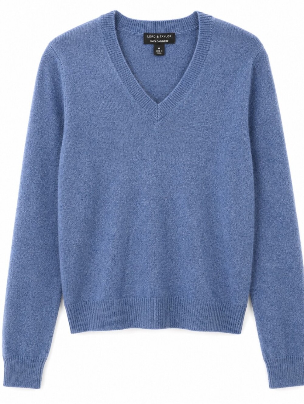Lord & Taylor Cashmere V-Neck Heathered Blue Sweater